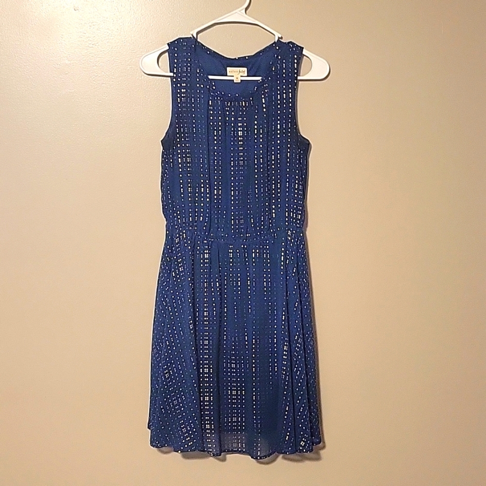 Maison Jules Womens Blue/Gold Polka Dot Sleeves Lined Mini Dress Size Medium